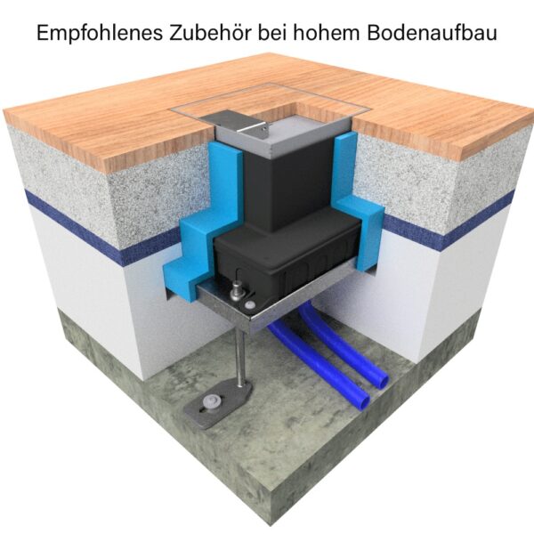 Produktbild UBD 215 205  -  Unterflur-Bodendose UBD 210 small inkl. Deckel mit Kante, geschlossen, 15mm Vertiefung und 1 Schnurauslass